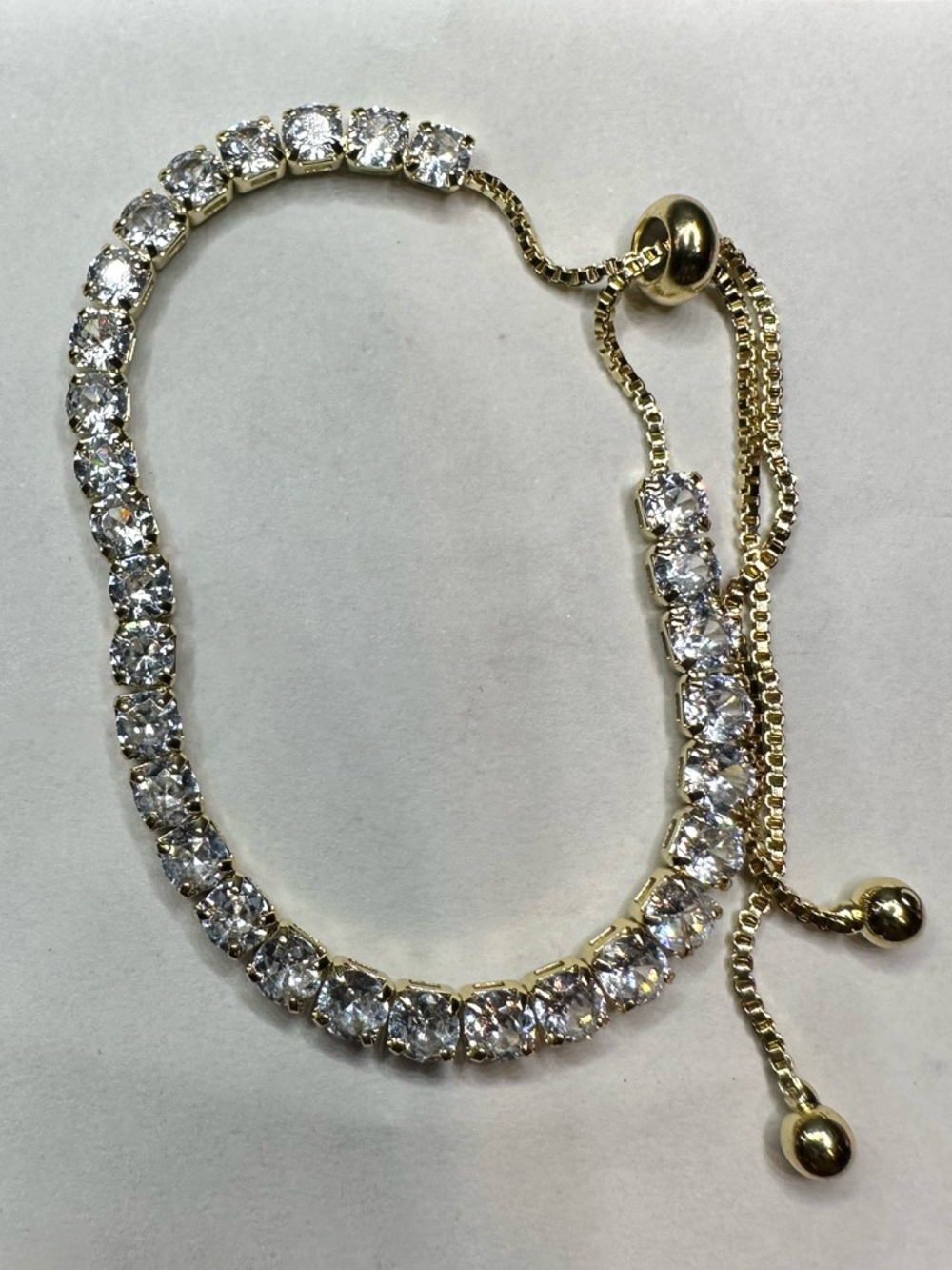 Gold Plated Cubic Zirconia Tennis Slider Bolo Bracelet - Picture 6 of 14